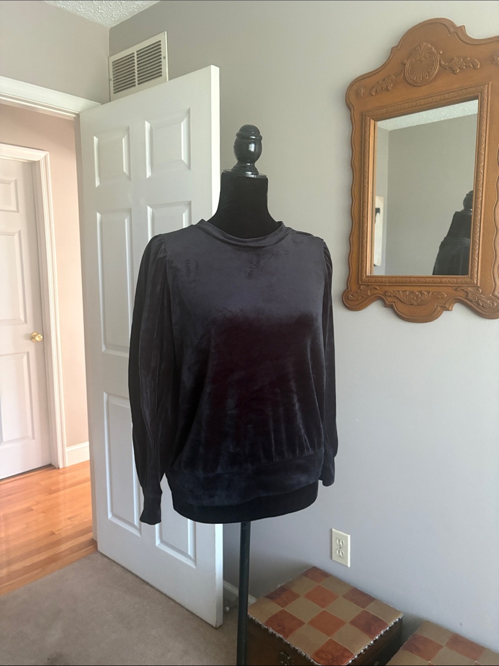 LOFT Velvet Scoop Neck Sweater in Black